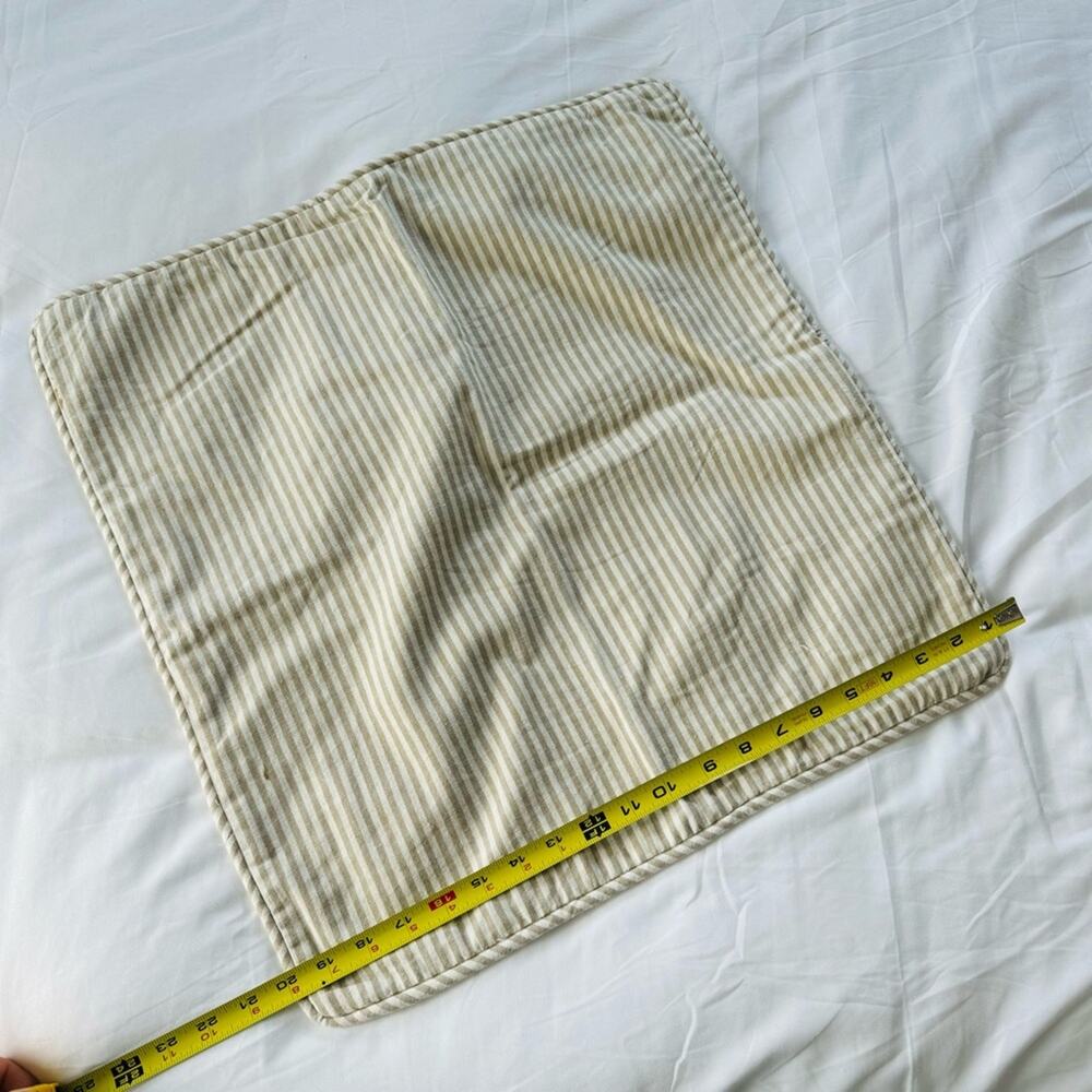 POTTERY BARN White Tan Cream Stripe Pattern Linen Pillow Case Sham 20" Square - Picture 6 of 11